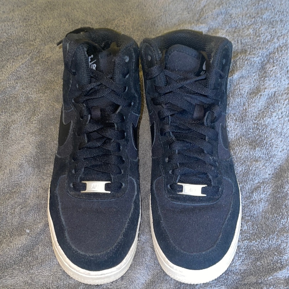 Black hi top Air Force 1 canvas/ suade material